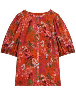 Ted Baker Hahtie Floral-Print Puff-Sleeve Top - Red