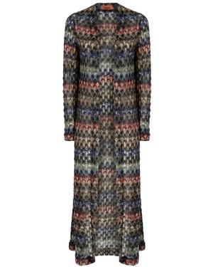 Missoni Long Viscose Lamé Cardigan With Lace Motif - Black