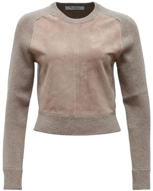 Max Mara Suede-Panel Raglan-Sleeve Jumper - White