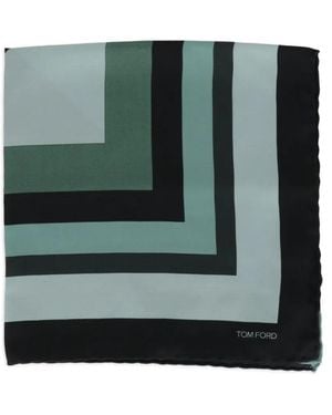 Tom Ford Striped Logo-Print Pocket Square - Green