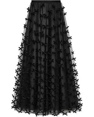 Emporio Armani Long Mesh Skirt With All-Over Velvet Bows - Black
