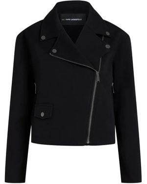 KARL LAGERFELD Zip-Up Biker Jacket - Black