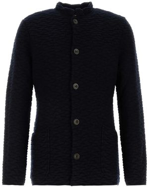 Giorgio Armani Embroidered Wool-Blend Crew-Neck Cardigan - Blue