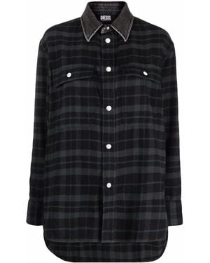 DIESEL Denim-Collar Checked Shirt - Black
