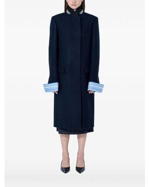 Prada Single-Breasted Embroidered Double Wool Coat - Blue