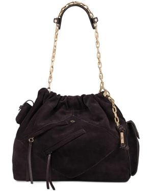 Ba&sh Chain-Link Suede Shoulder Bag - Black