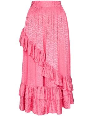 BATSHEVA Falda midi con volantes en diagonal - Rosa