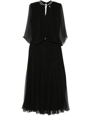 Nissa Crystal-Embellishment Pleated Midi Dress - Black