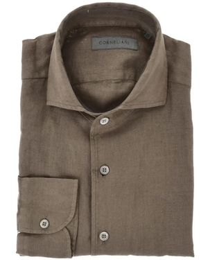 Corneliani Linen French-Collar Shirt - Brown