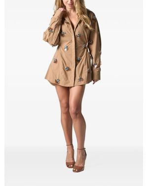 JBQ Tess Floral-Embellished Shirt Mini Dress - Natural