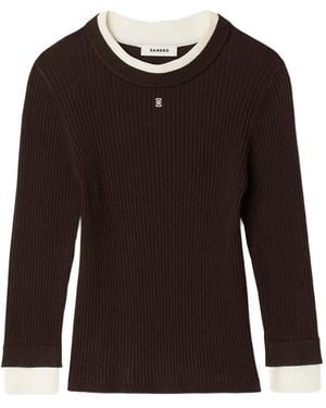 Sandro Ribbed Round-Neck Top - Brown