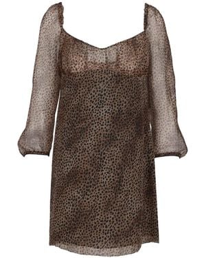 Saint Laurent Leopard-Print Mini Dress - Brown
