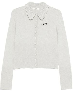 Chloé Crocheted Collar Wool Cardigan - White