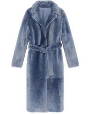 Yves Salomon Belted Shearling Coat - Blue