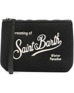 MC2 Saint Barth Aline Wool Blend Pochette With Houndstooth Pattern And Logo Embroidery - Black