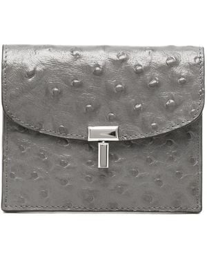 TOTEME T-Lock Ostrich-Texture Wallet - Gray