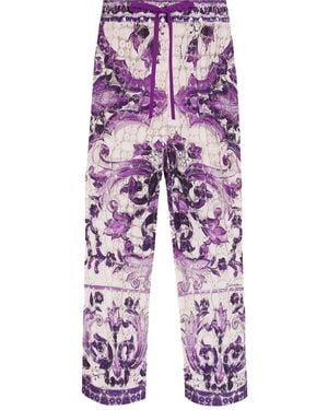 Dolce & Gabbana Majolica-Print Lace Trousers - Blue