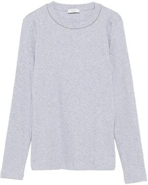 Peserico Embellished-Neck Long-Sleeve Top - White
