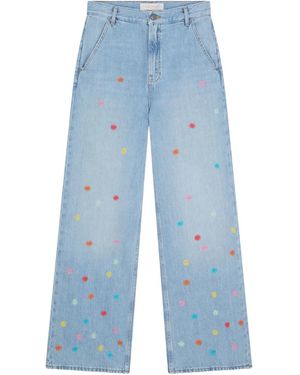 Mira Mikati Jean À Fleurs Brodées - Bleu
