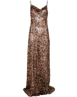 L'Agence Christine Cowl-Neck Leopard-Print Maxi Dress - White