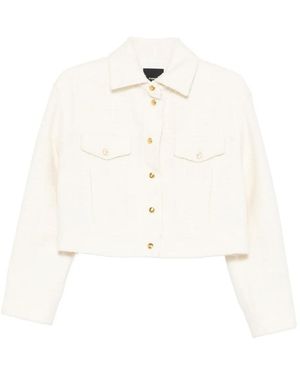 Pinko Cropped Jacket With Classic Collar And-Tone Buttons - White