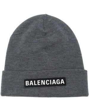 Balenciaga Logo-Patch Beanie Hat - Grey