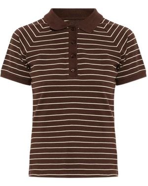 Samsøe & Samsøe Samia Striped Buttoned Polo Top - Brown