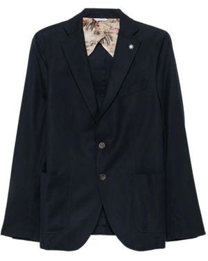 Manuel Ritz Notched-Lapel Single-Breasted Cotton Blazer - Blue
