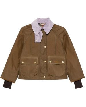 Barbour Cropped Beadnell Corduroy-Collar Waxed Cotton Jacket - Brown