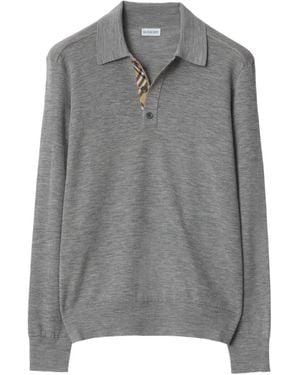 Burberry Long-Sleeve Wool Polo Shirt - Grey