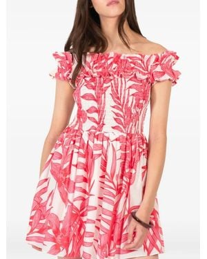 Poupette Amber Palm-Leaf Ruffled Dress - Red