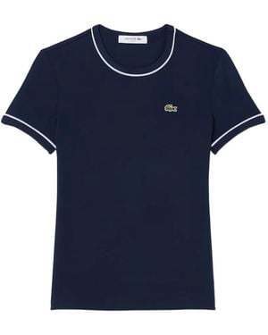 Lacoste Contrast-Trim Round-Neck Logo-Detail Cotton T-Shirt - Blue