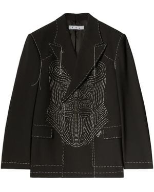 Off-White c/o Virgil Abloh Wool Blend Double-breasted Blazer Jacket - Black