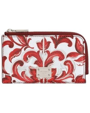 Dolce & Gabbana Majolica-Print Calfskin Card Holder - Red