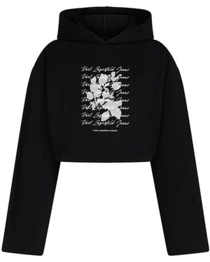 KARL LAGERFELD Cropped Flocked Floral Hoodie - Black