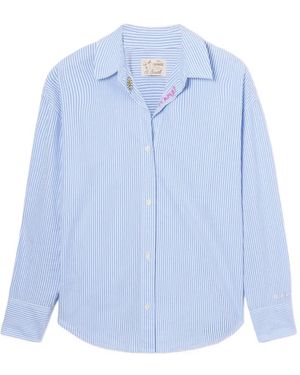 MC2 Saint Barth Striped Seersucker Cristal Shirt With Embroidery - White