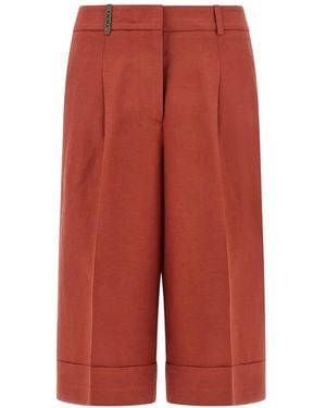 Peserico Pleat Turn-Up Shorts - Red