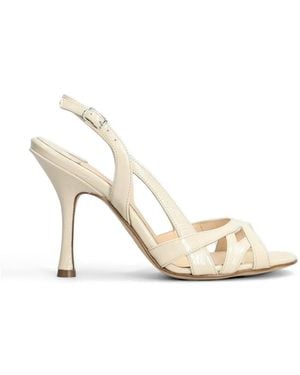 Anna F. Patent-Finish Slingback Sandals - White