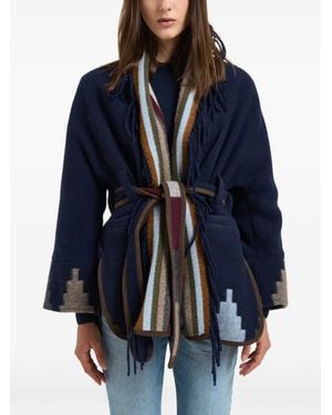 Bazar Deluxe Cappotto Con Frange E Cintura - Blu