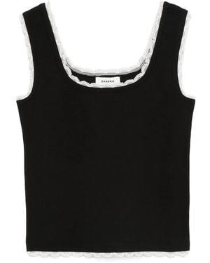 Sandro Square-Neck Cotton Top - Black
