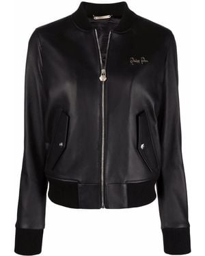 Philipp Plein Leather Bomber Jacket - Black