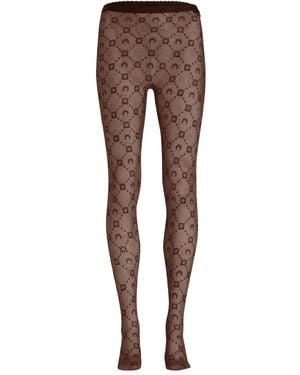 Marine Serre Moon-Floral Flocked Mesh Tights - Brown