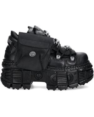 New Rock Pocket-Detail Platform Trainers - Black