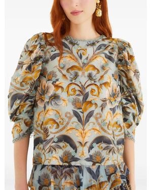 FARM Rio Puff-Sleeve Floral Blouse - Gray