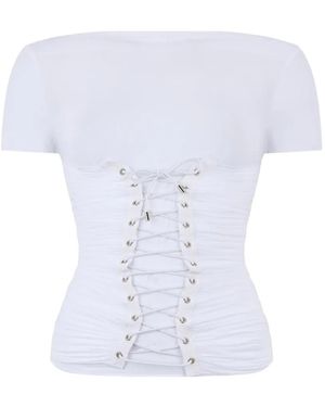 LES FILLES D'EVA Lace-Up Ruched T-Shirt - White