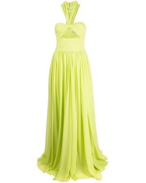 Elie Saab Halterneck Pleated Gown - Yellow
