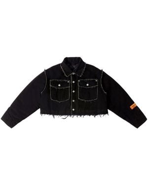 Heron Preston Distressed Cropped Denim Jacket - Black