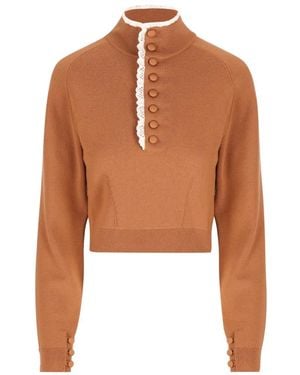 Chloé Button-Up Lace-Trim Jumper - White