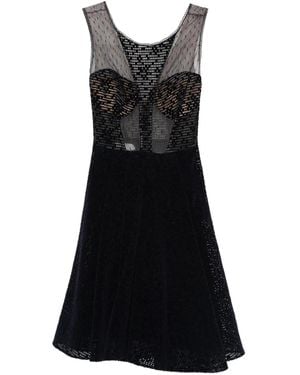Gemy Maalouf Mesh-Insert V-Neck Mini Dress - Black