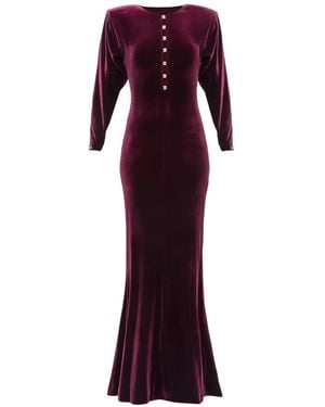 Nissa Crystal-Detail Velvet Maxi Dress - Purple